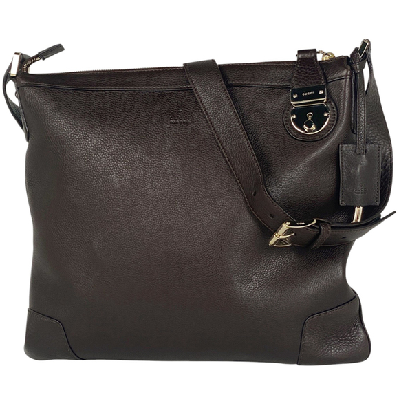 GUCCI Handbags - Gucci Logo Shoulder Bag, Crossbody Leather, Brown, 148476, Women's